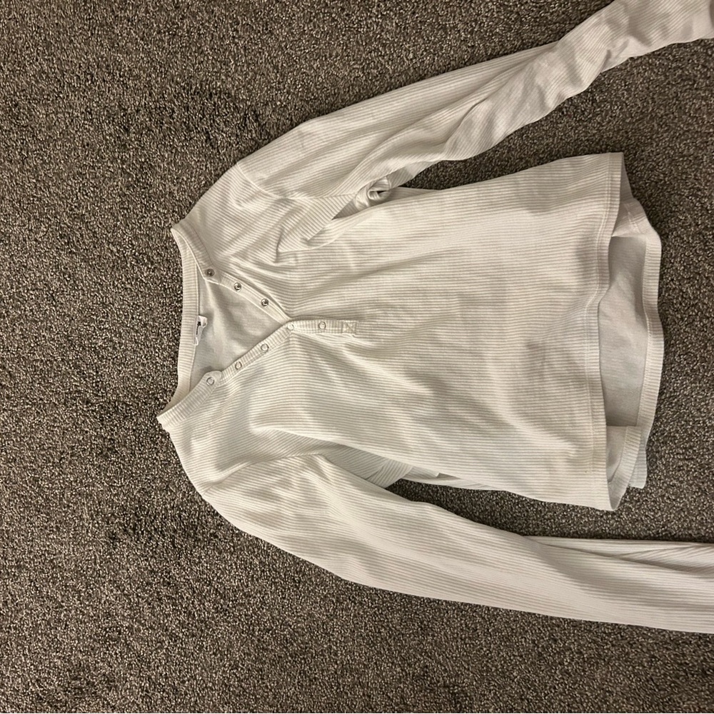 Cotton On Off-White Ribbed Henley Top